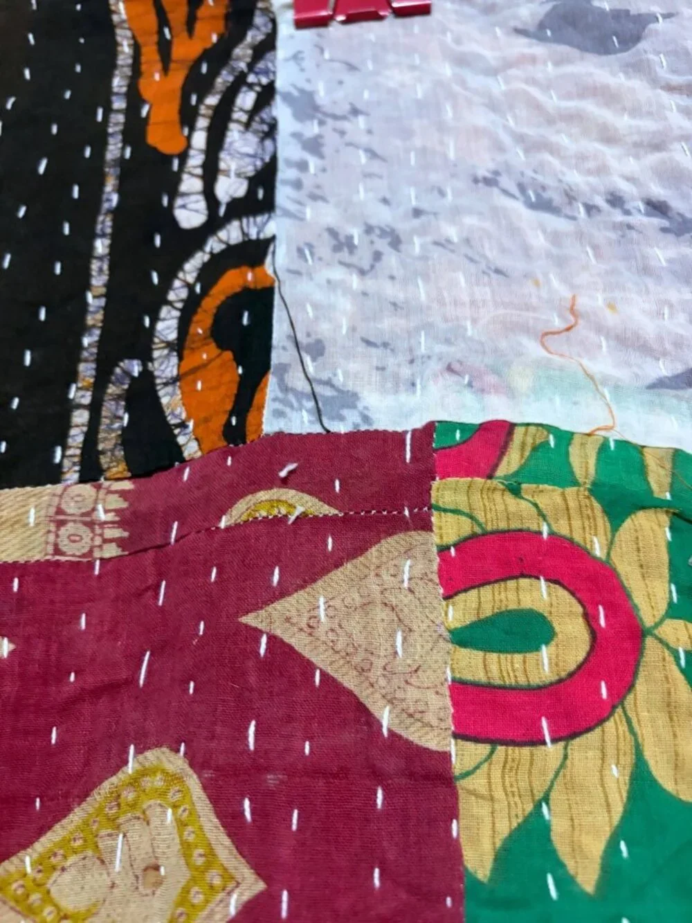 New Handmade Kantha Quilt Reversible Patchwork Recycled Upcycled Sari Fabric